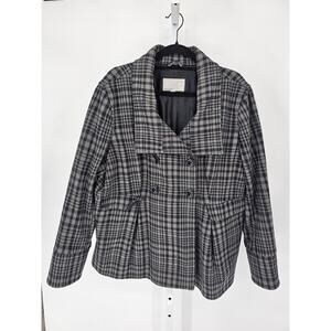 Old Navy Womens Sz XXL Double Breasted Wool Coat Gray Plaid Peacoat